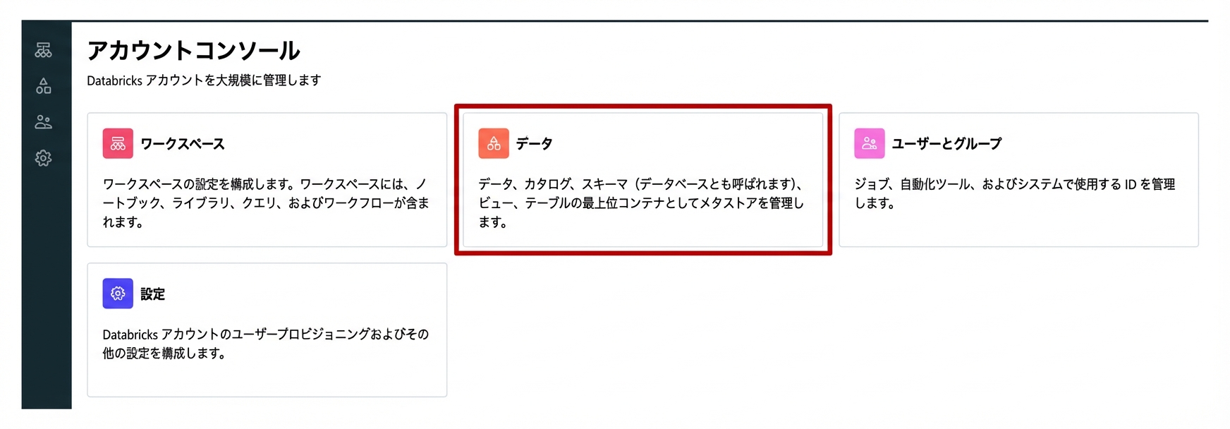 アカウントコンソールのデータ