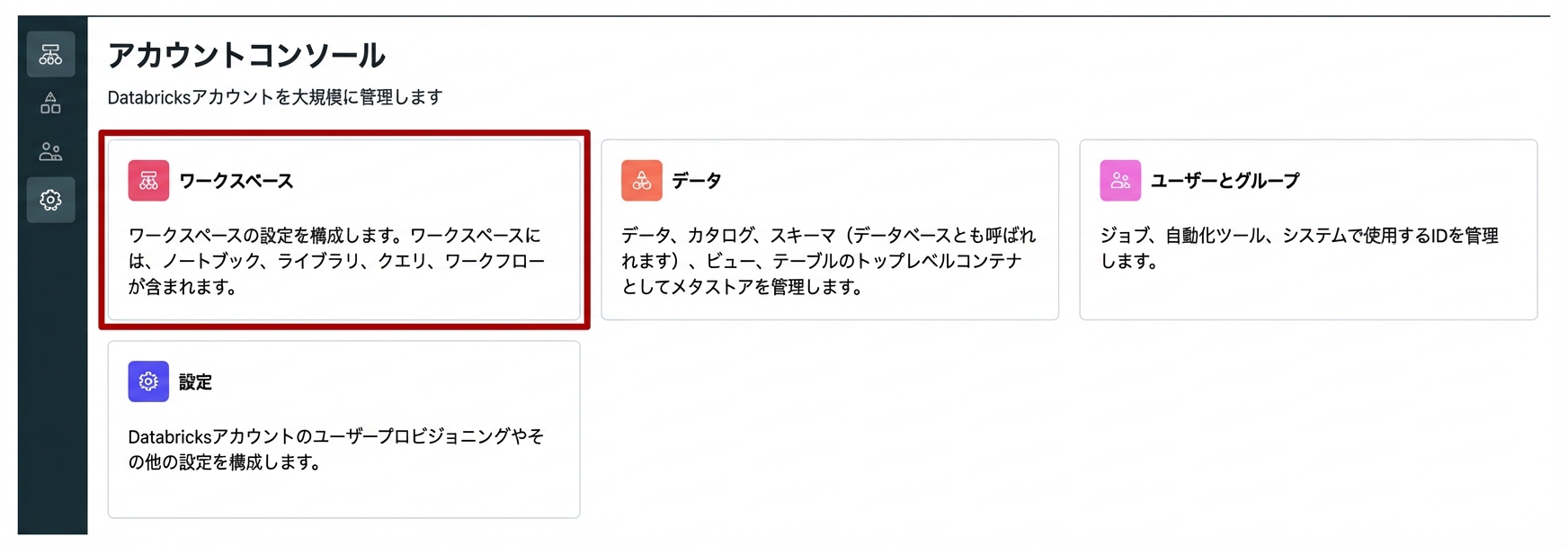 アカウントコンソールのワークスペース