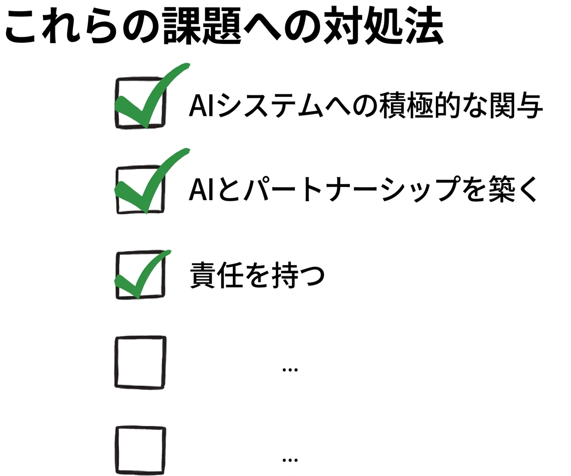 公平性の課題に対処するためのアクション項目を示すチェックリスト。
