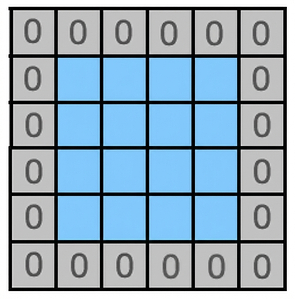 4×4の画像の周囲を値0のピクセルで縁取り。