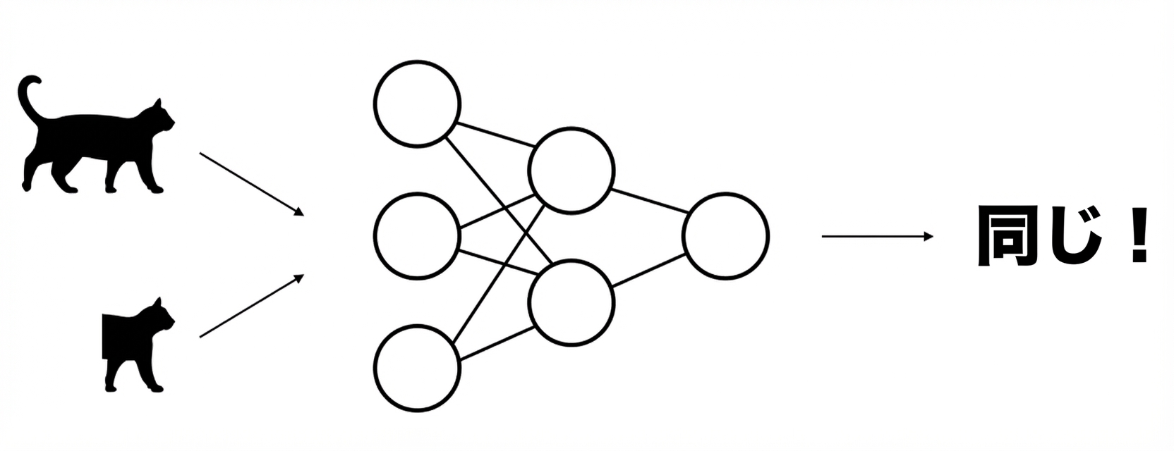 同じ画像の2つの拡張バージョンを入力として受け取り、それらが同一であることを学習するモデルの概略図。