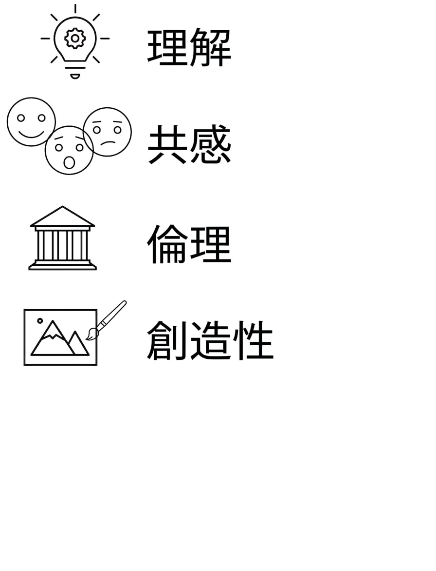 理解。 共感。 倫理 創造性。