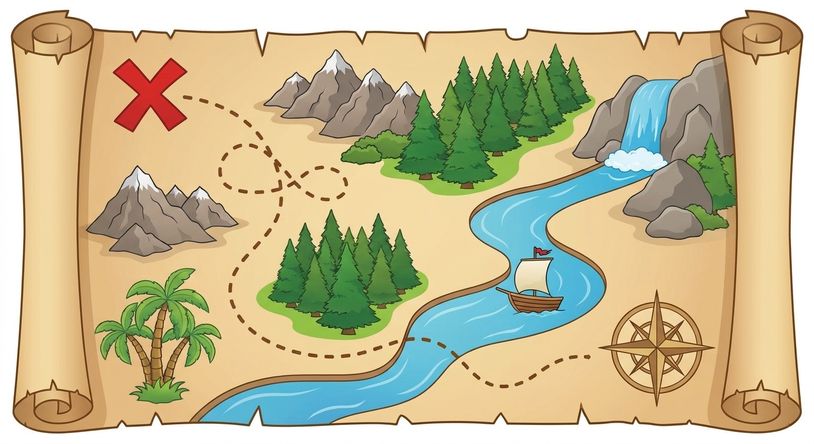 宝の地図と手がかりを表す画像