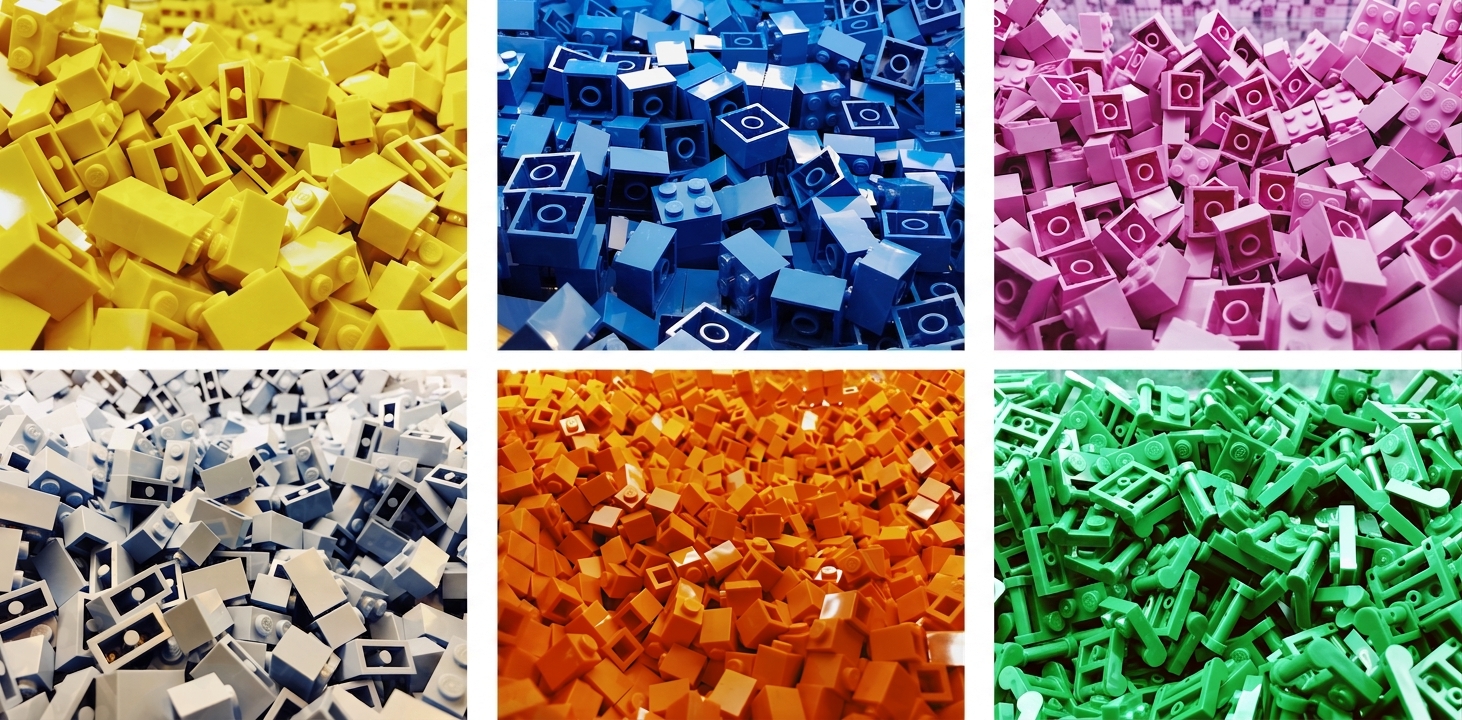 無造作に積み重なったレゴブロックの画像