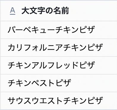 大文字で始まるピザ名の結果