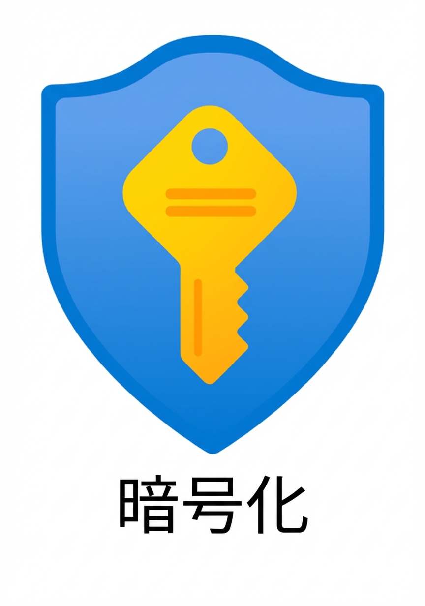 鍵入りの盾と「encryption」の文字
