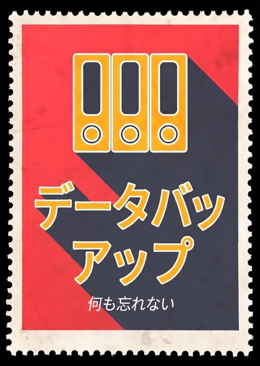 データバックアップのスタンプとハードドライブの画像