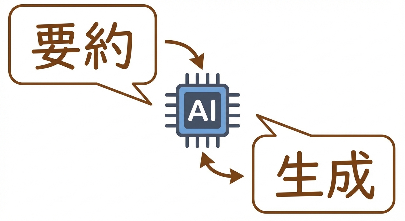 要約と生成のバブルを持つ大規模言語モデルの抽象的なイラスト