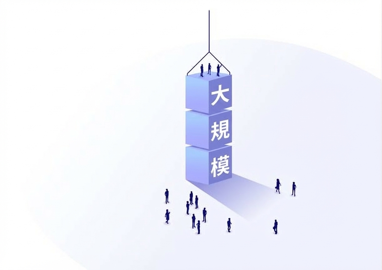 ブロックを積み重ねてLLMという文字を作る人々のイラスト