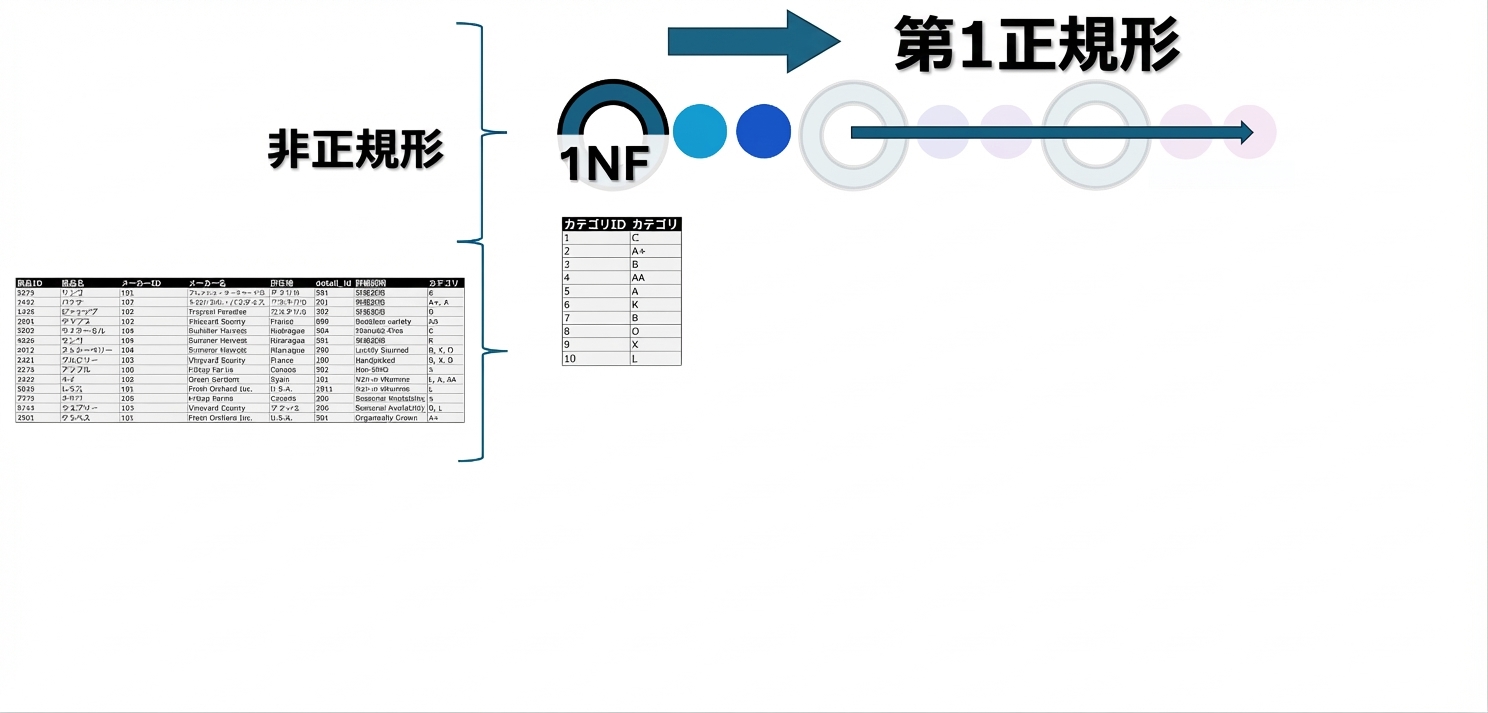 UNF から 1NF への allproducts データ
