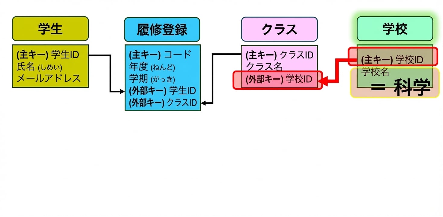 ER モデルをクエリし、理学部を取得