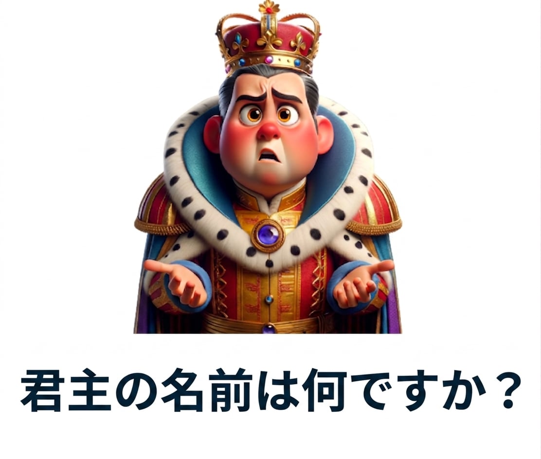 困惑した様子の君主と、「その君主の名前は何ですか」という質問