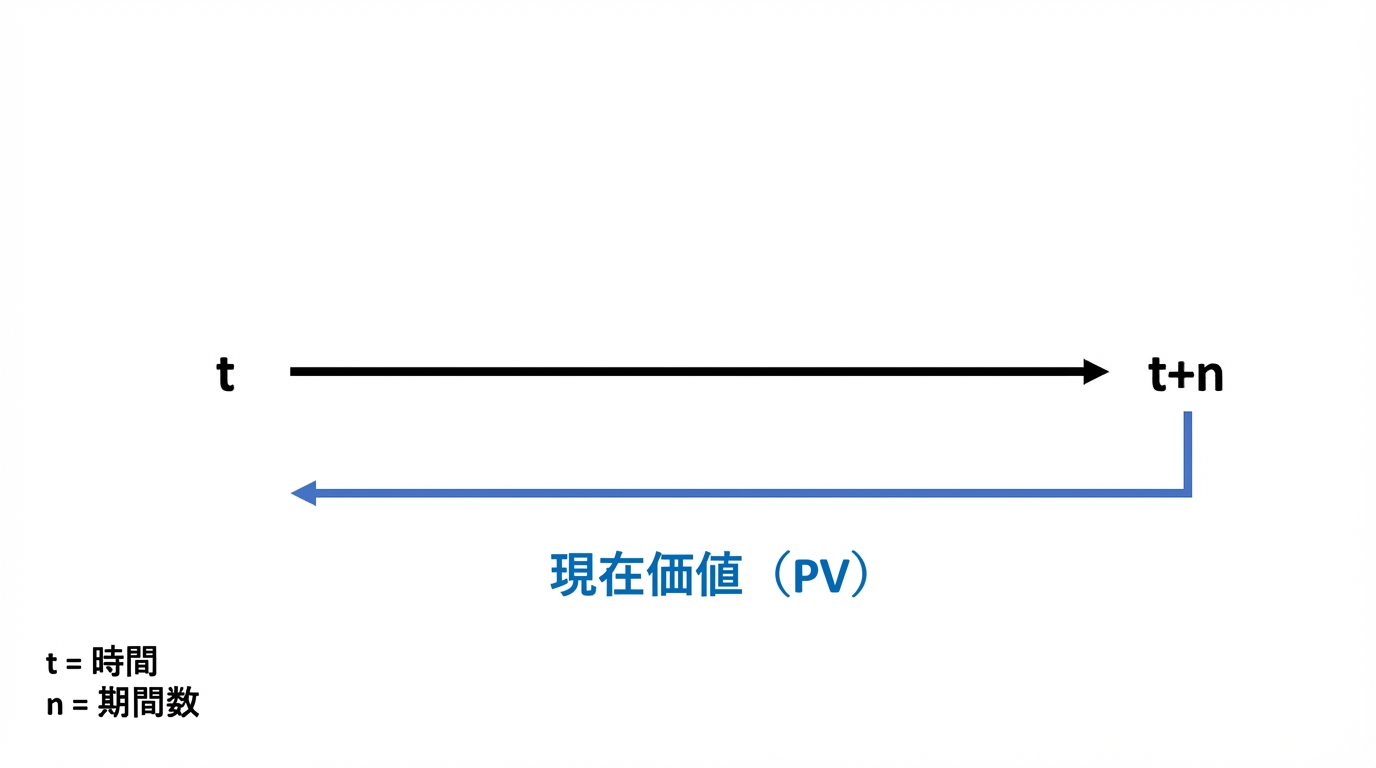 タイムラインでの現在価値計算の例