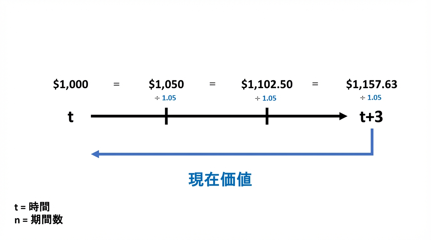 タイムラインでの現在価値計算の例