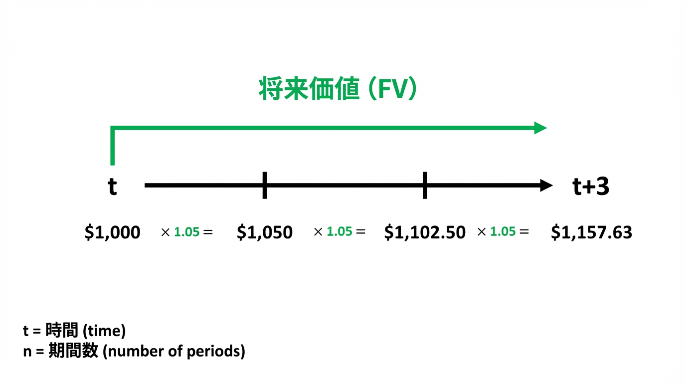 タイムラインでの将来価値計算の例