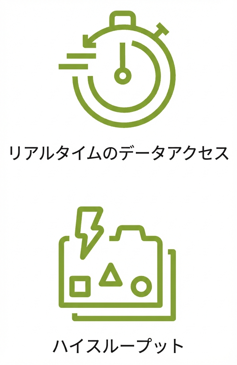 リアルタイムアクセスと高スループットのアイコン。