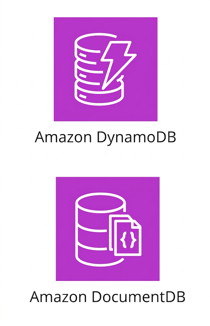 Amazon DynamoDB と DocumentDB のアイコン。