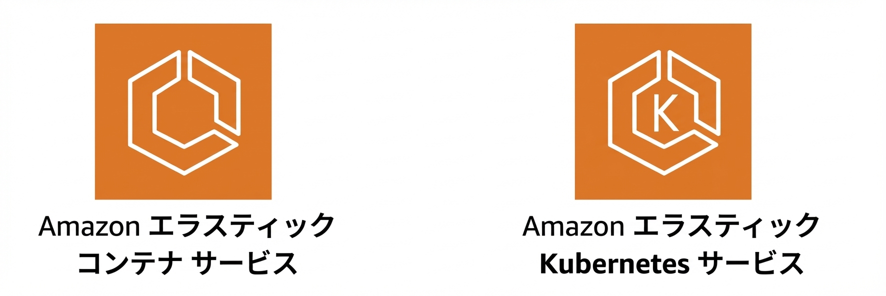 Amazon Elastic Container Service と Amazon Elastic Kubernetes Service のアイコン。