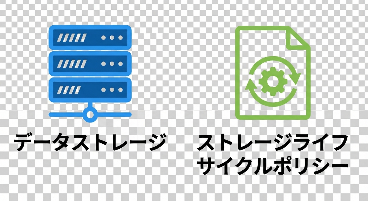データストレージとストレージライフサイクルポリシーを示す2つのアイコン。