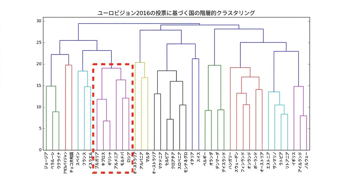 Eurovision階層型クラスタリングのクラスター例