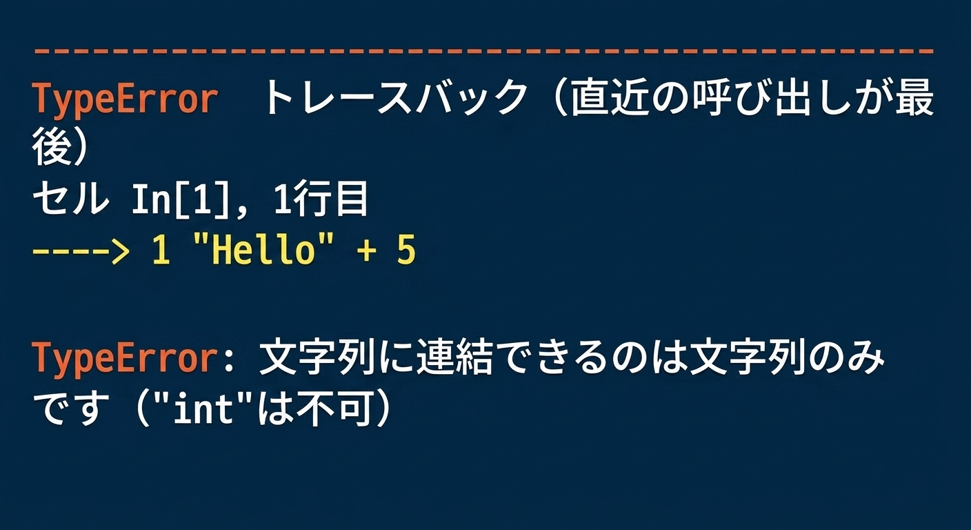 文字列と整数を結合できないことを示すTypeErrorの出力