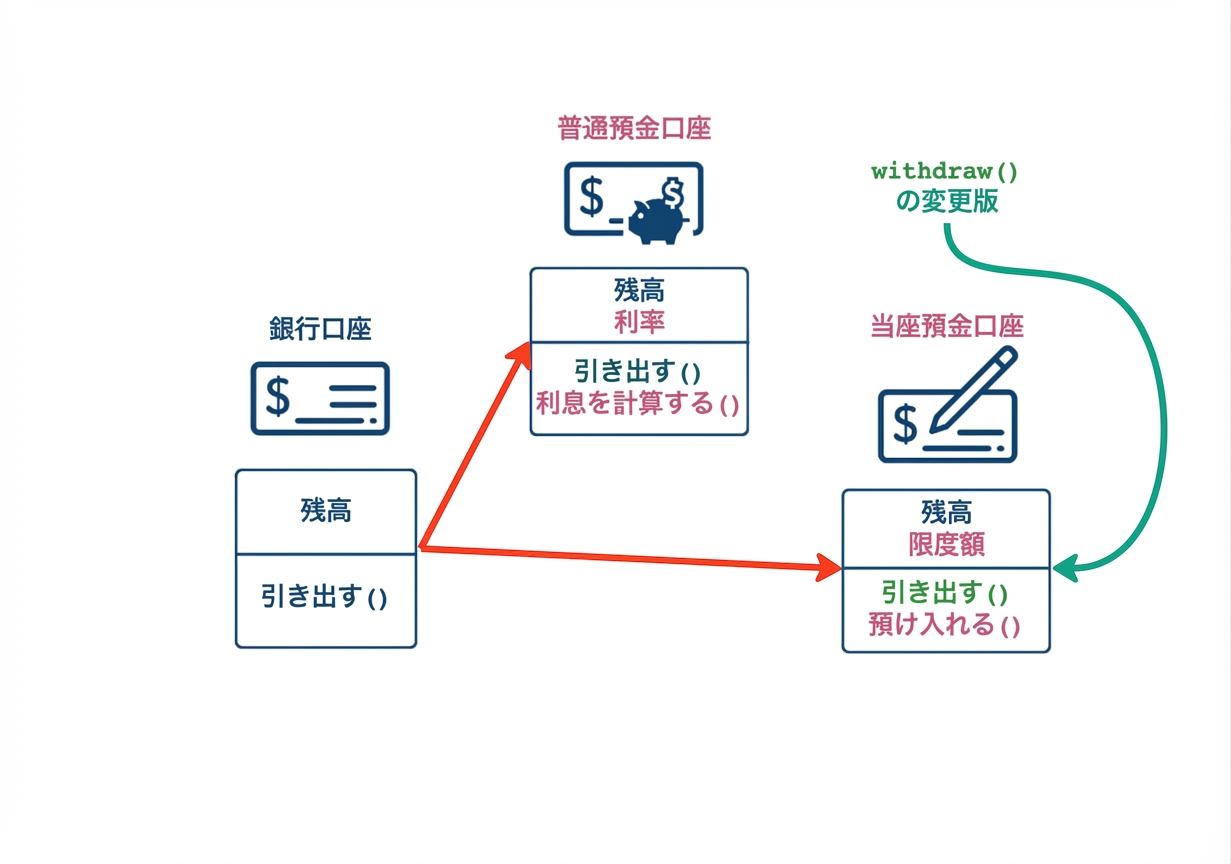 CheckingAccount は withdraw メソッドを変更