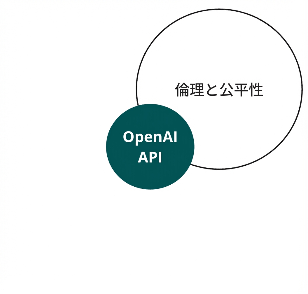 OpenAI APIの円と「倫理と公平性」と書かれた別の円が重なっている図