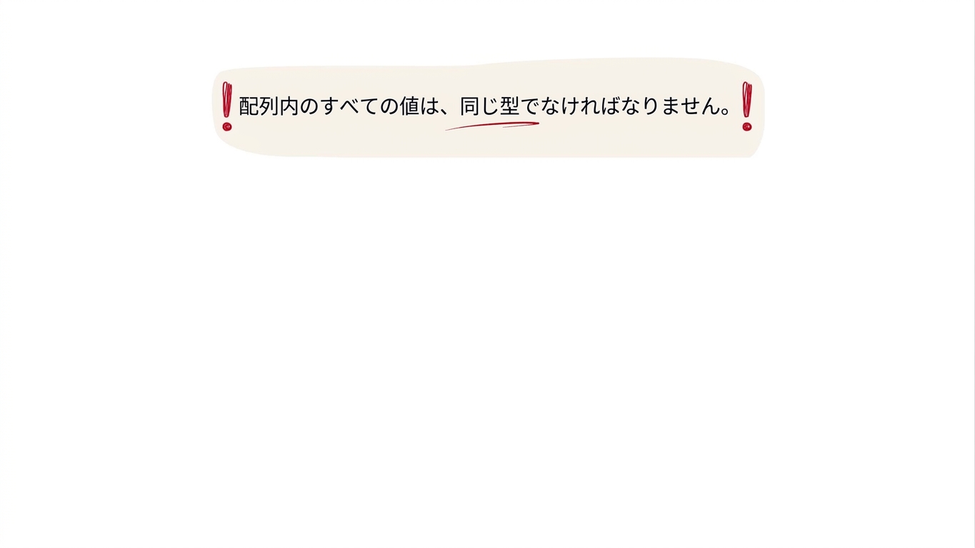 配列内のすべての値は同じ型でなければなりません