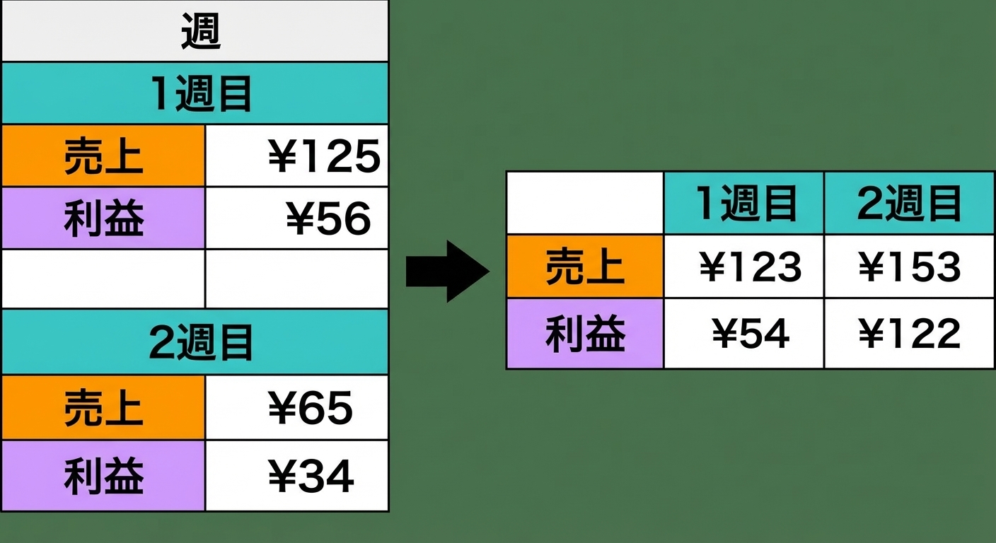 ネストされた表とその変換例