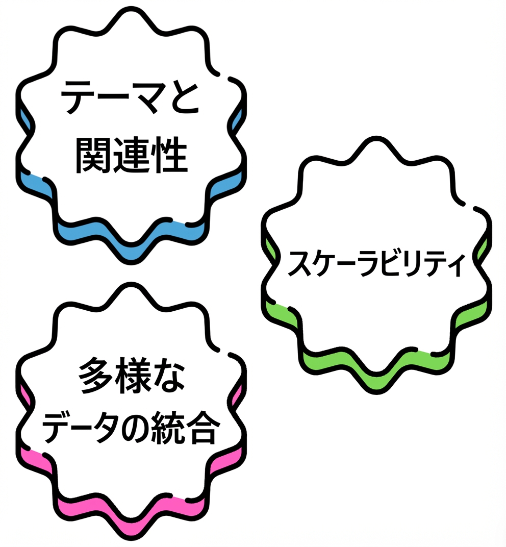 「多様なデータの統合」と書かれたバブル。