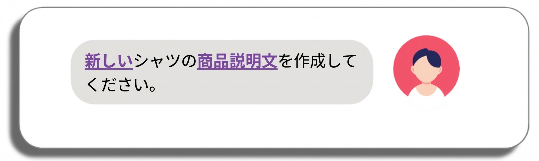 新しいシャツの商品説明を書いて（product description と new を強調）