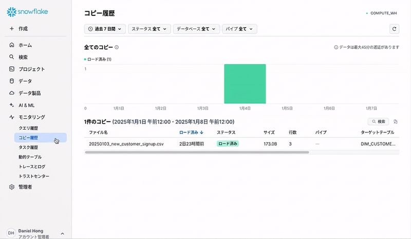 GIF of viewing Copy History in Monitoring tab