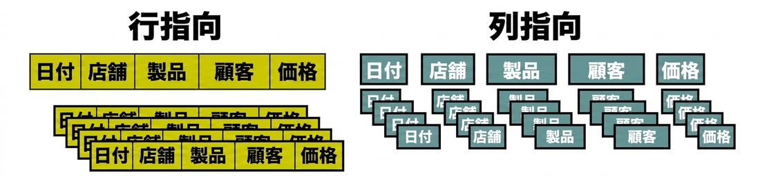Diagram comparing storage of row-store and column-store