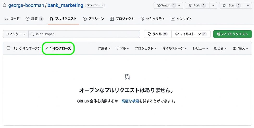 リポジトリの PR が強調表示されたプルリクエストタブの表示