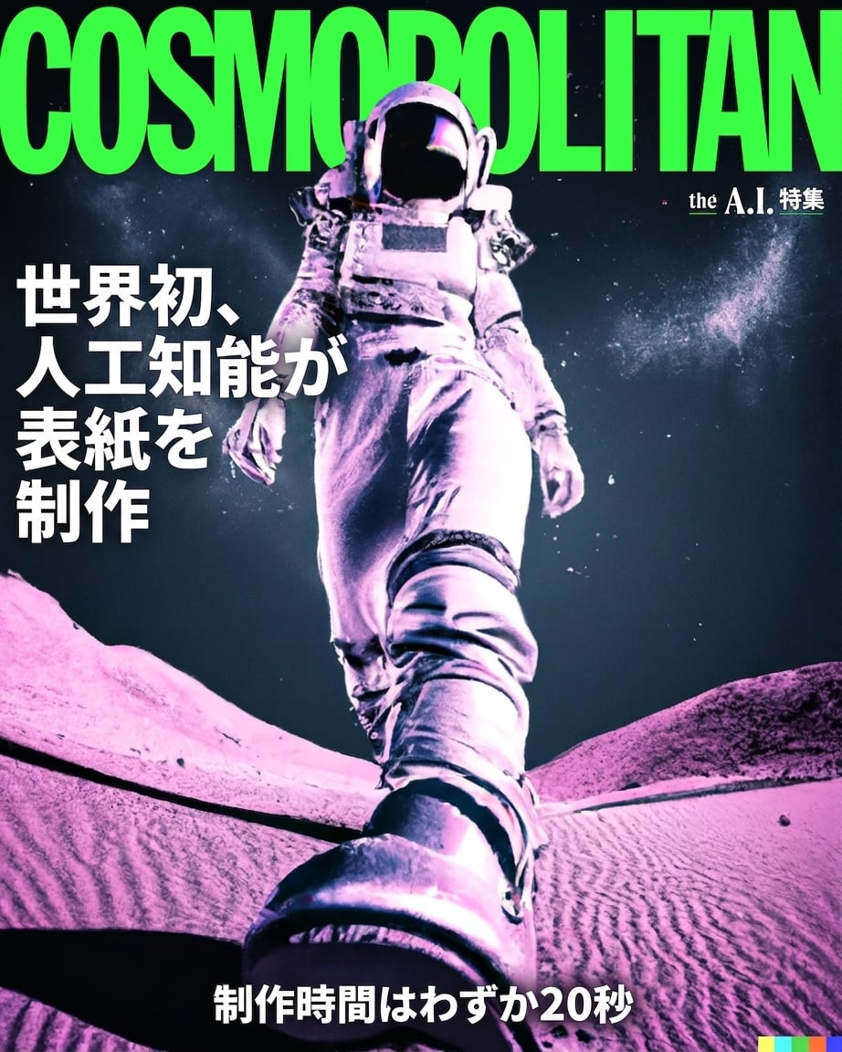AI が生成したコスモポリタン誌の表紙、中心に女性宇宙飛行士の姿