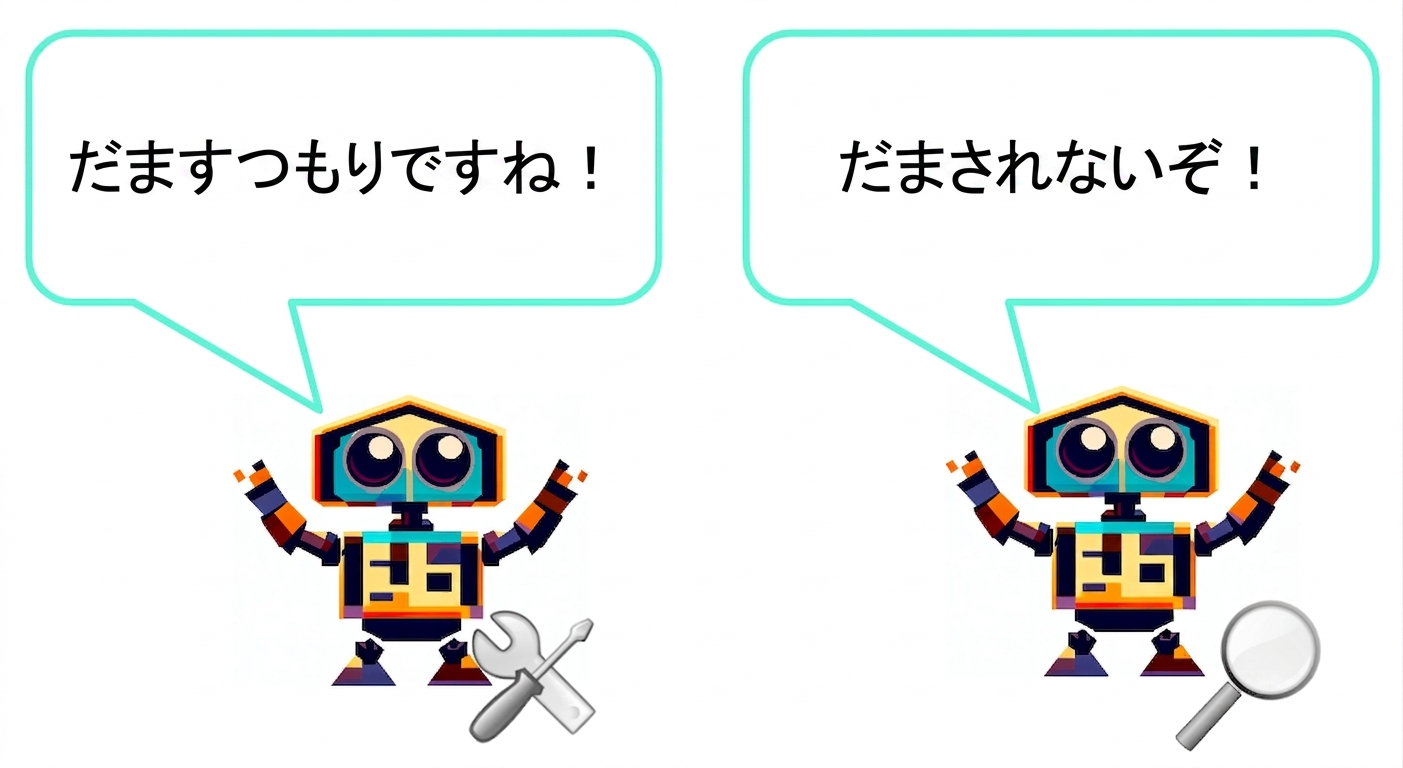 漫画風の識別モデルに向かって「だましてやる」と言っている漫画風の生成モデル