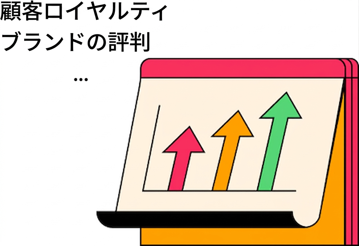 顧客ロイヤルティと支店の評判が上向きに推移する様子を示すイラスト