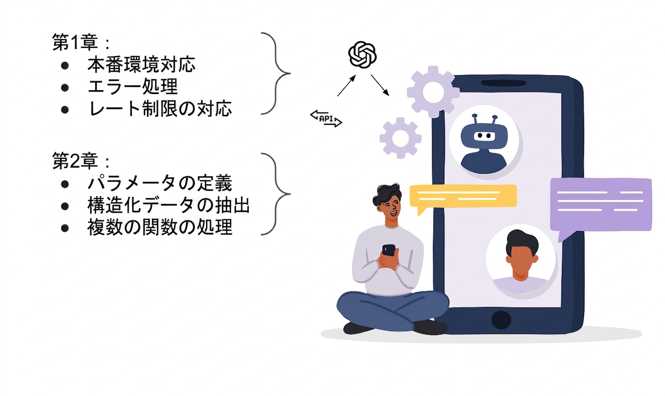 OpenAI API で構築された AI アプリケーションのユーザーのイラスト