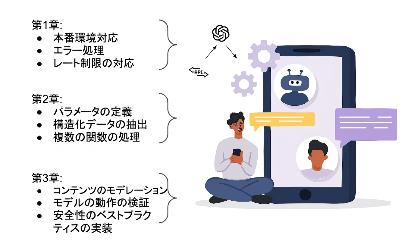 OpenAI API を使用して構築された AI アプリケーションのユーザーのイラスト