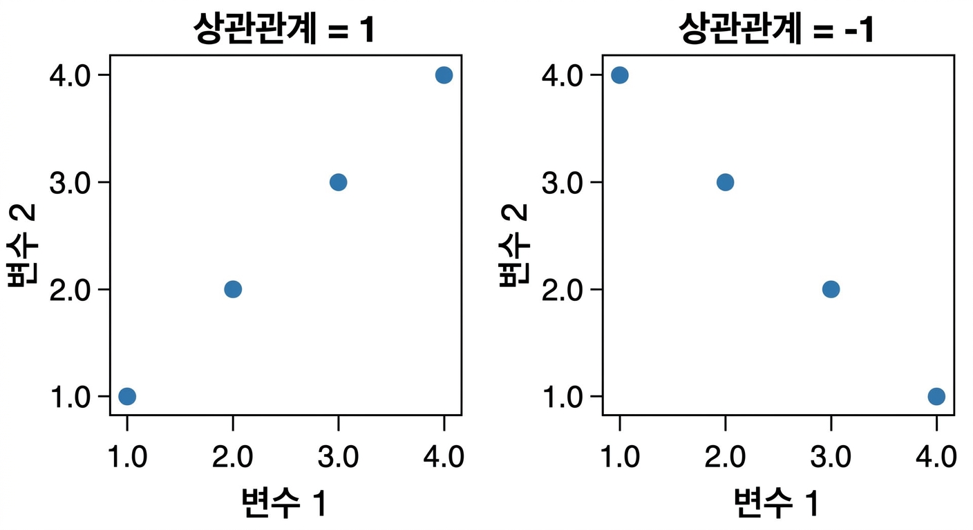양·음의 상관관계를 보이는 산점도