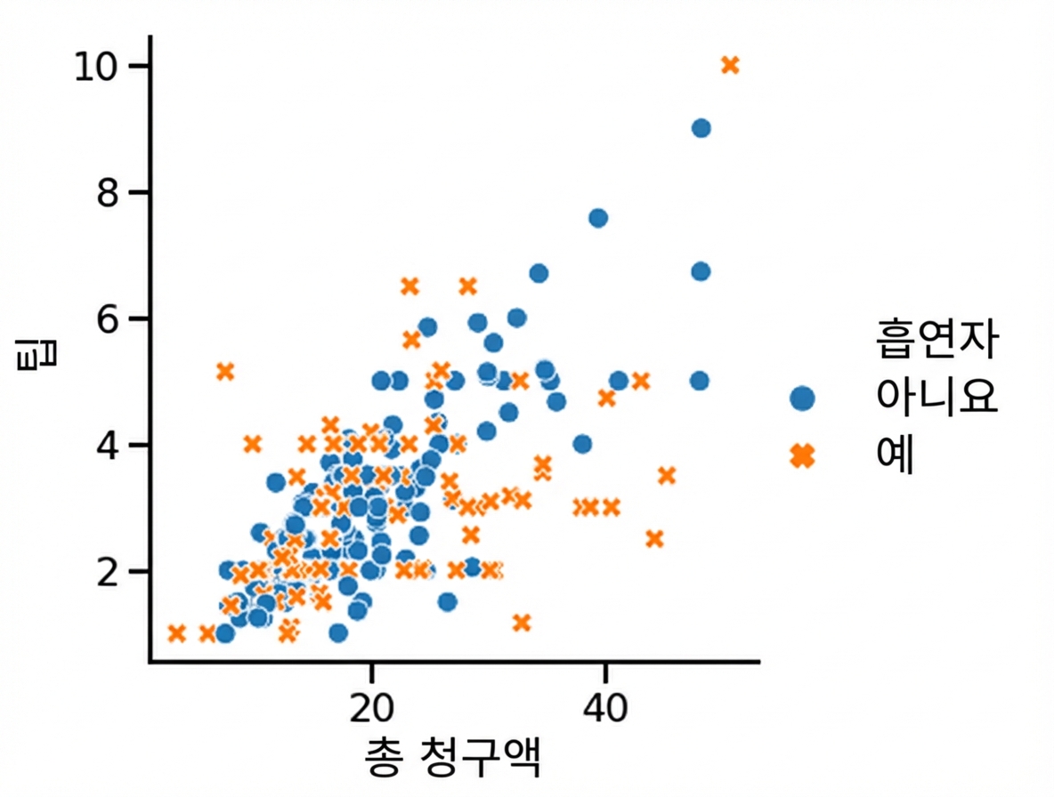 색상과 스타일이 다른 산점도