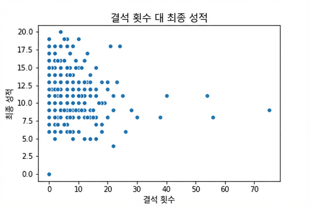 결석 횟수와 최종 성적 산점도