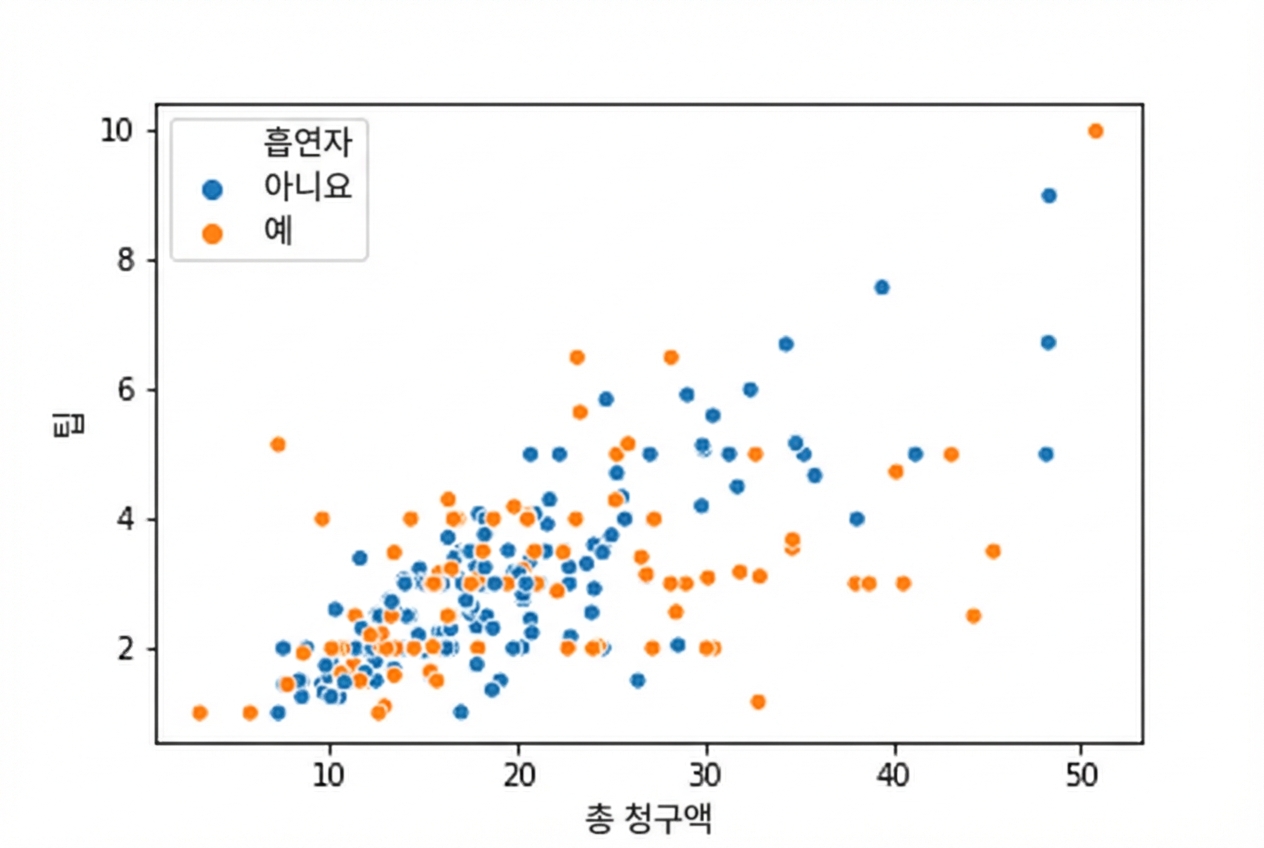 흡연 여부에 따라 색상이 구분된 산점도