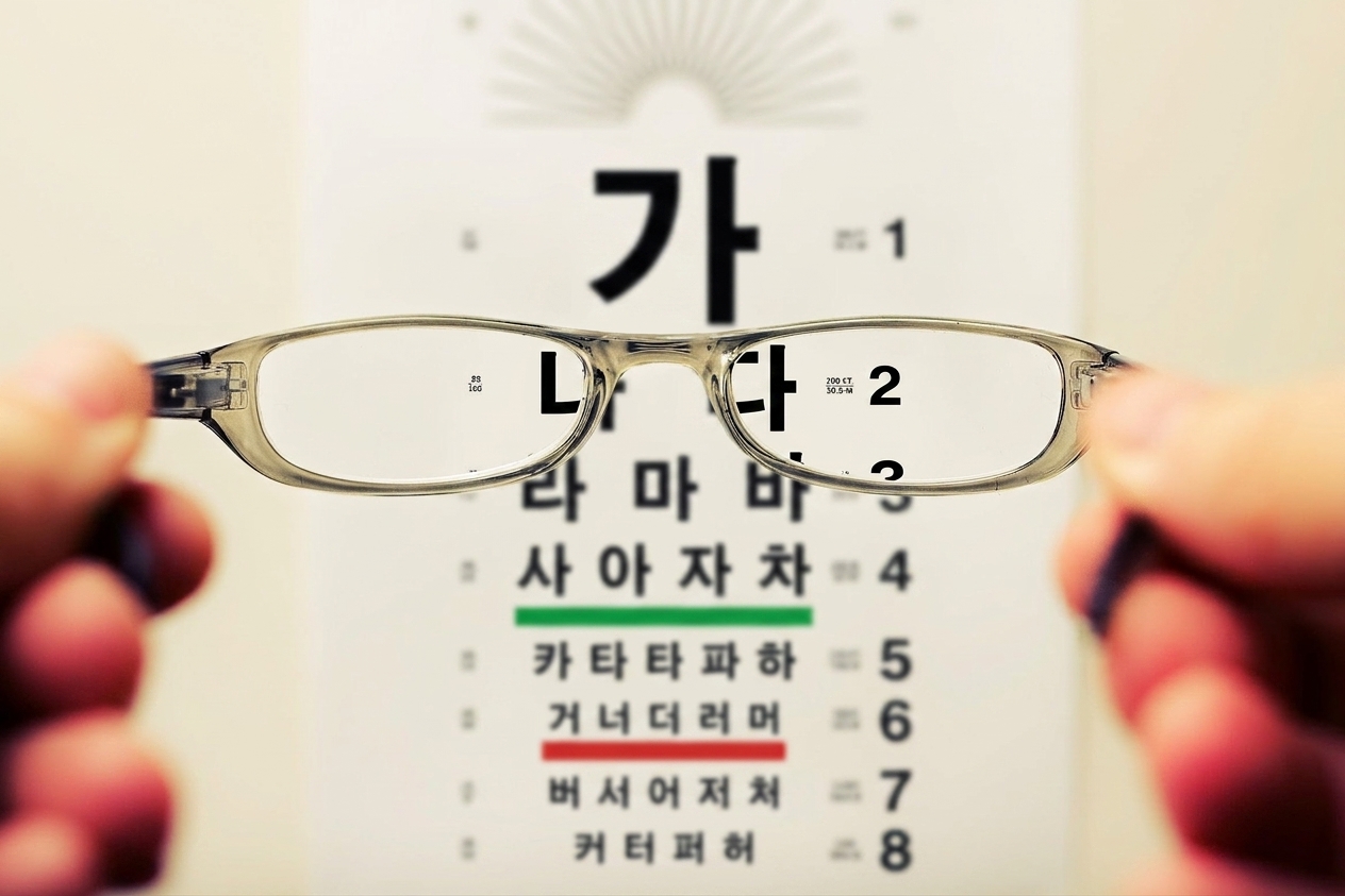 시력표를 보고 있는 안경
