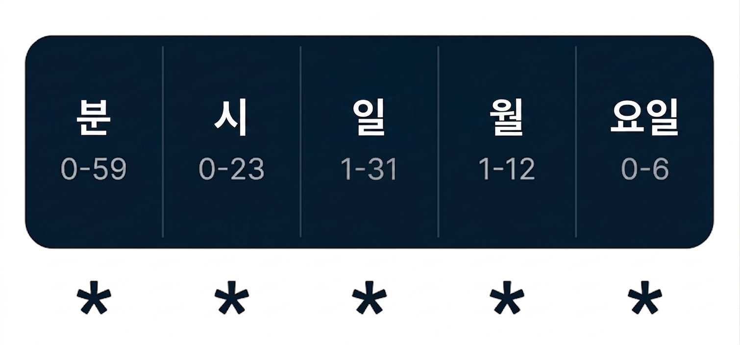 cron 구문의 5개 시간 필드를 보여주는 다이어그램