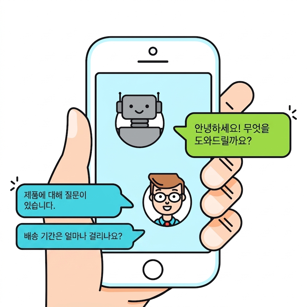 스마트폰에서 챗봇과 대화하는 남성