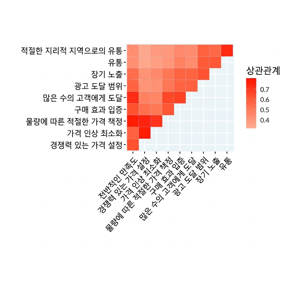 제품 만족도 설문 조사의 상관관계 히트맵