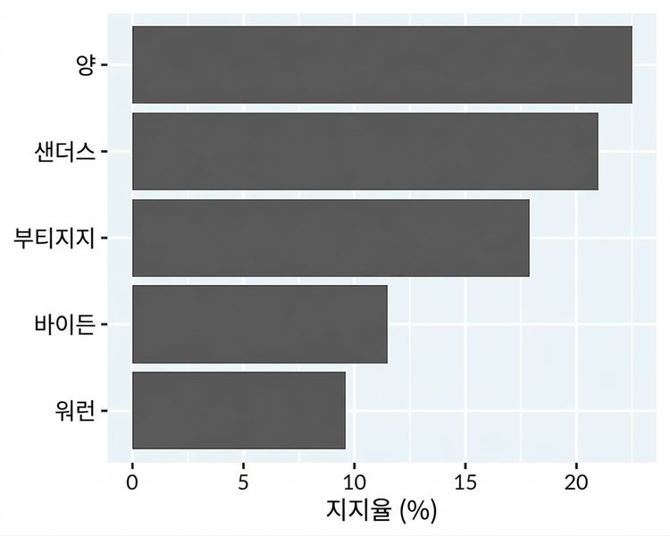 양 막대 그래프가 비례 막대로 다시 그려져, 2위 후보자와의 격차가 더 작아 보입니다.