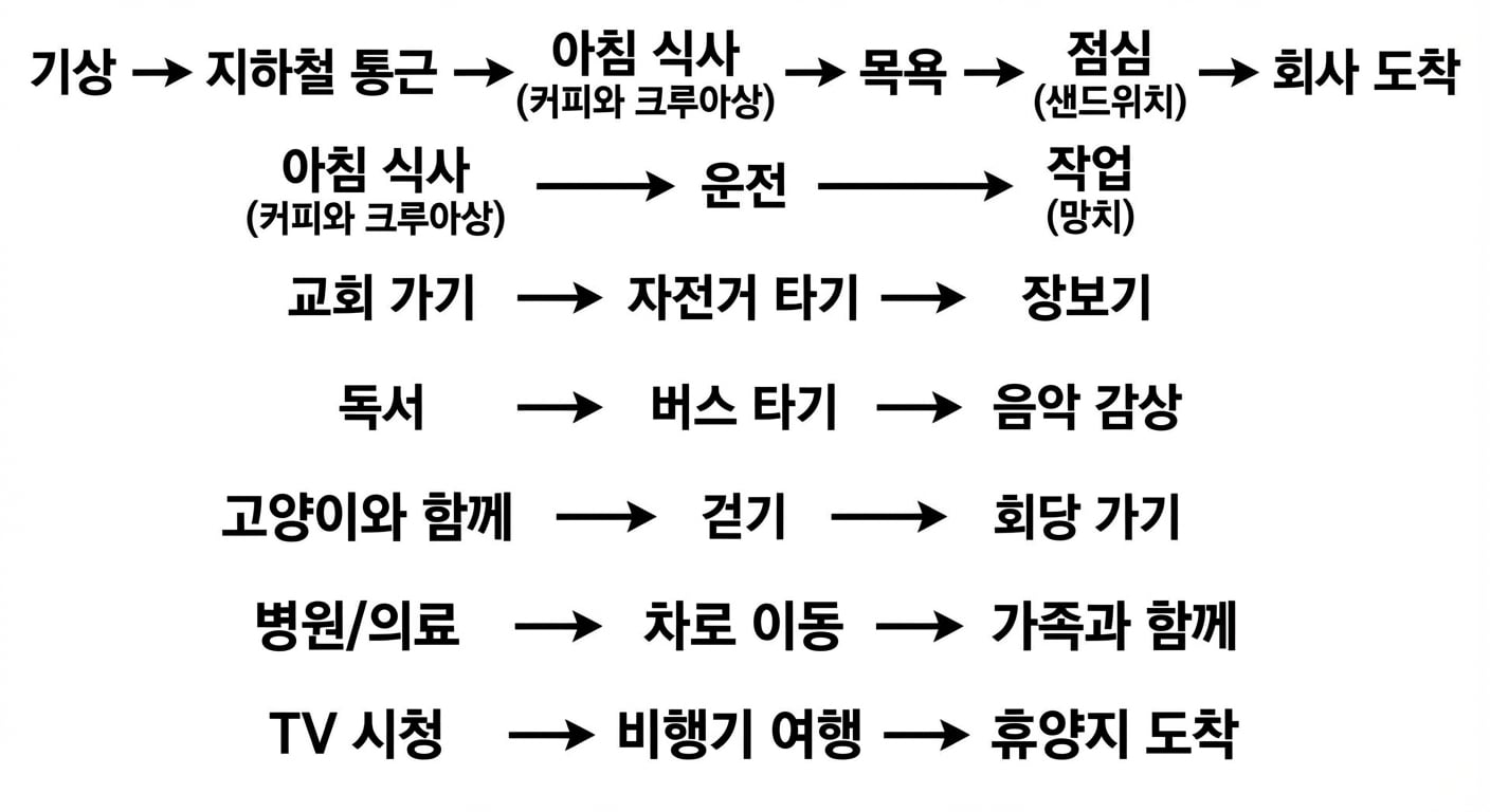 여러 활동을 나타내는 다양한 아이콘 모음