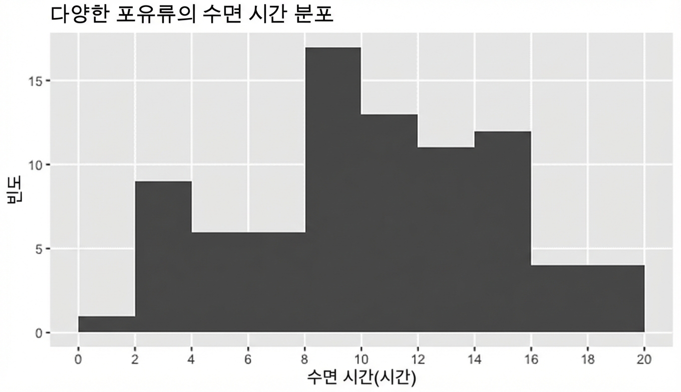 포유류 수면 시간 히스토그램